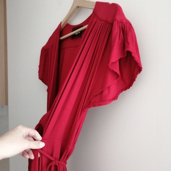Reformation Orchid Front Tie Wrap Cutout Maxi Dress Red Flutter Sleeves Size 12 - Picture 11 of 17